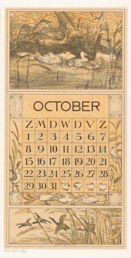 Calendar page October with ducks