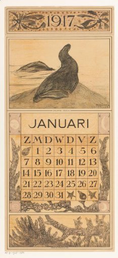Calendar leaf January with a sea lion