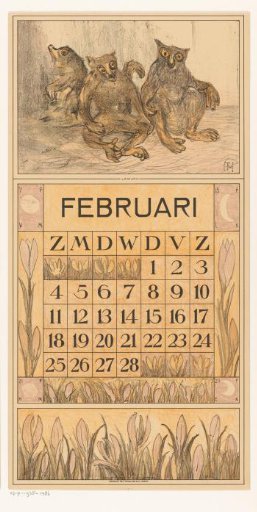 Calendar leaf February with lemurs
