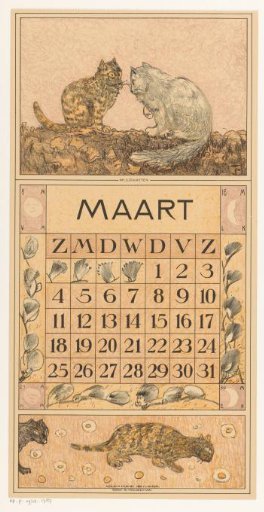 Calendar leaf March with two cats