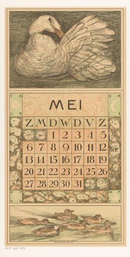 Calendar leaf May with a white duck