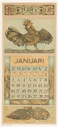 Calendar page January with crowing rooster