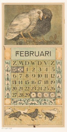 Calendar page February with two jays
