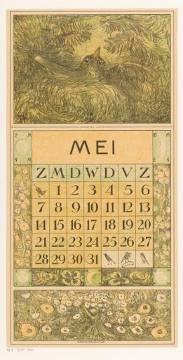 Calendar page May with nesting thrush