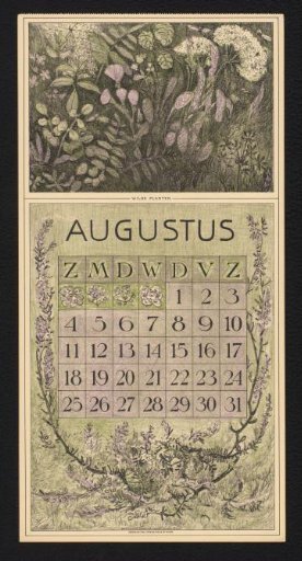 Calendar page for August 1912 with wild plants