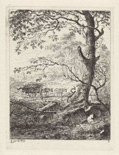Tree by a stream and an ox cart