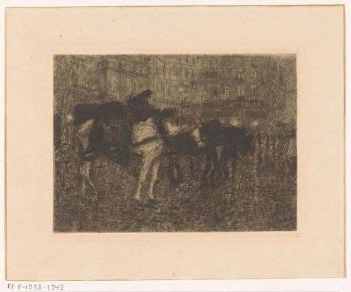 Carriage Horses on a City Square at Evening
