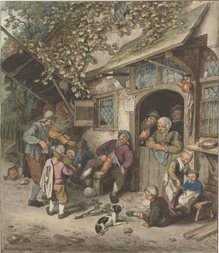Violin player in front of an inn