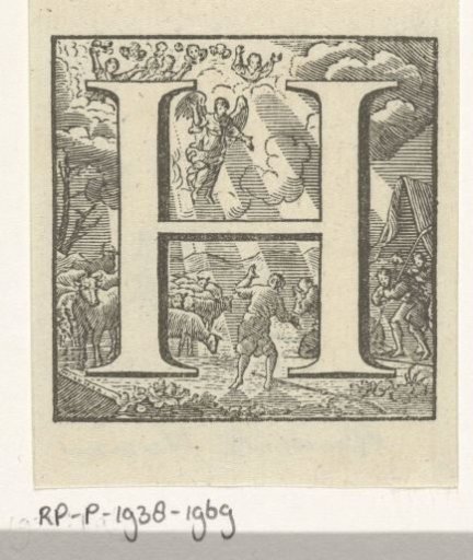 Initial H with the Annunciation to the Shepherds