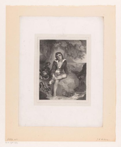 Boy seated on a stone