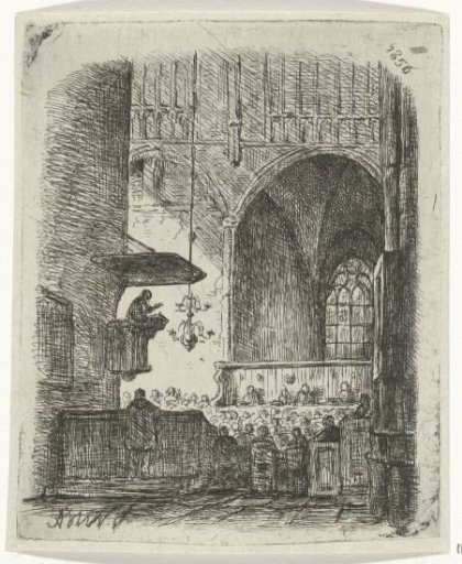 Church interior with church service
