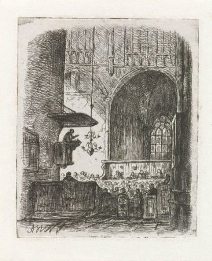 Church interior with church service