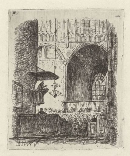 Church interior with church service