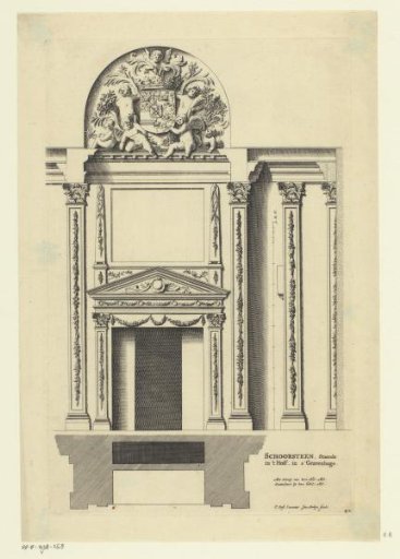 Ornamental mantelpiece with putti around a coat of arms