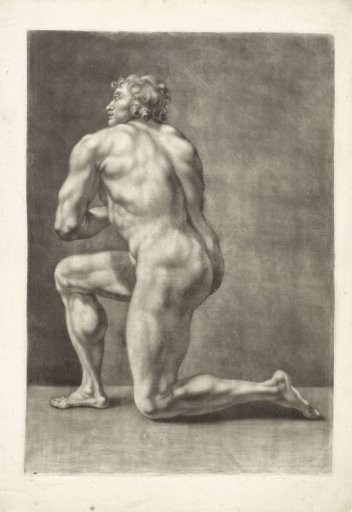 Figure study of a kneeling male nude