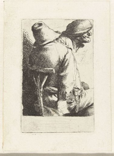 Man seated seen from behind, woman's or man's head with cap