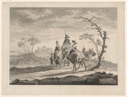 Landscape with peasant figures and donkeys