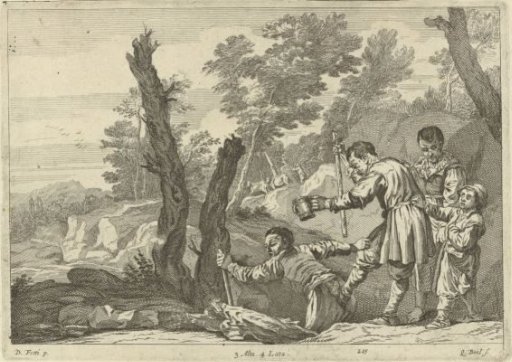 Group of blind men in a landscape