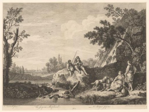 Resting figures by a waterfall