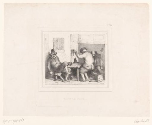 Three drunk peasants in a tavern