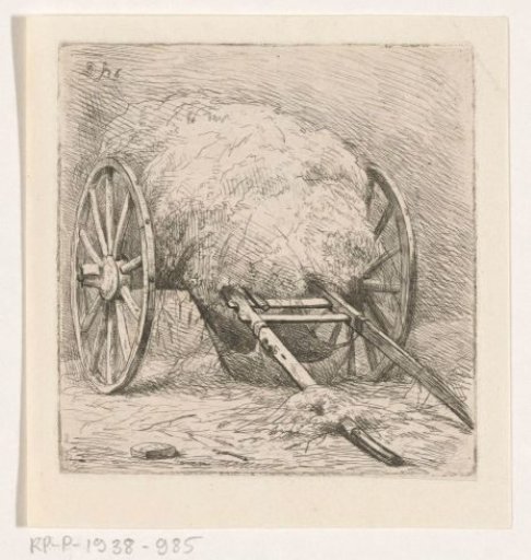 Two-wheeled cart with hay