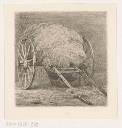 Two-wheeled cart with hay