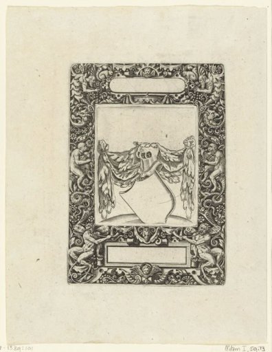 Frame with an elongated cartouche with rounded sides at the top center