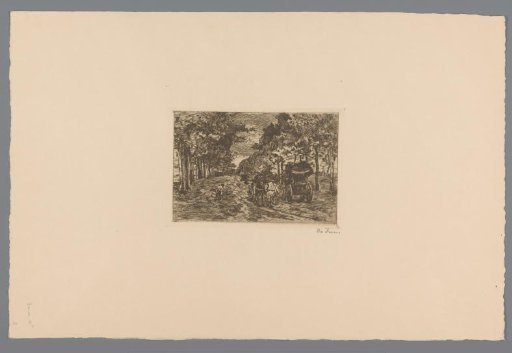 Landscape with man and two carts with brushwood