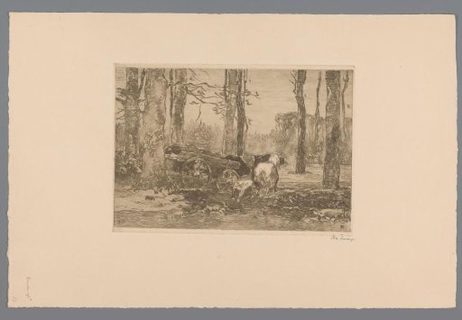 Forest with woodcutter and cart