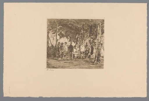 Group of figures under trees