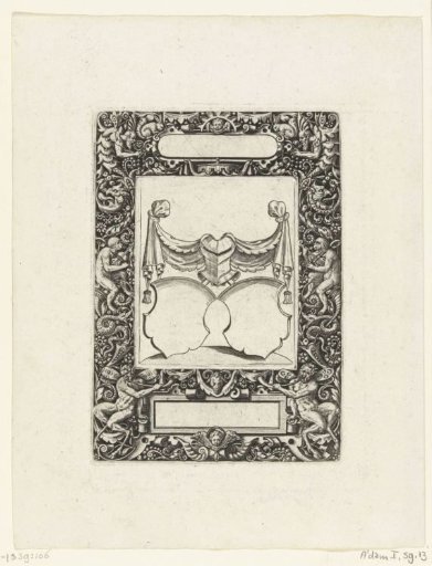 Frame with an elongated cartouche with rounded sides at the top center