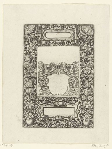 Frame with an elongated cartouche with rounded sides at the top center