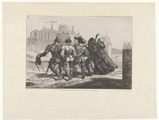Scene from Pantagruel by Rabelais in Which Five Men, Ponocrates, Panurge, Epistémon, Gymnaste and Frère Jean, Walk Arm in Arm in Paris
