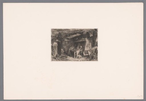 Interior with a reading man at a table
