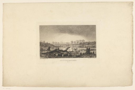 Landscape with view of the destruction around the lake of Auteuil