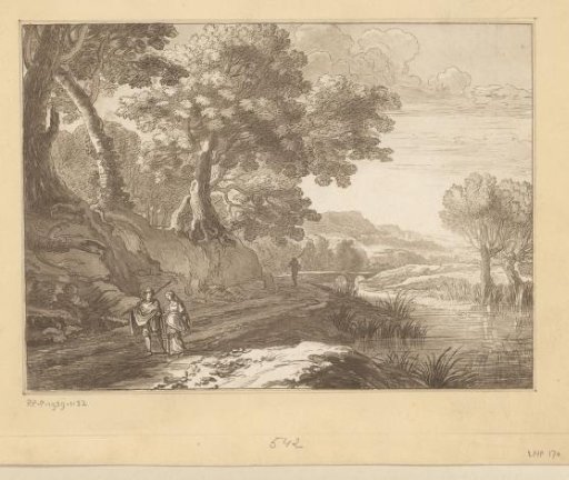 Italianate landscape with three walkers