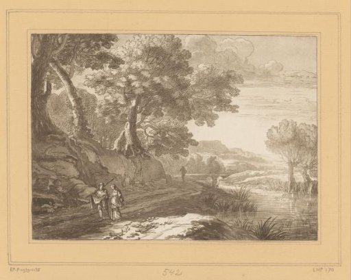 Italianate landscape with three walkers