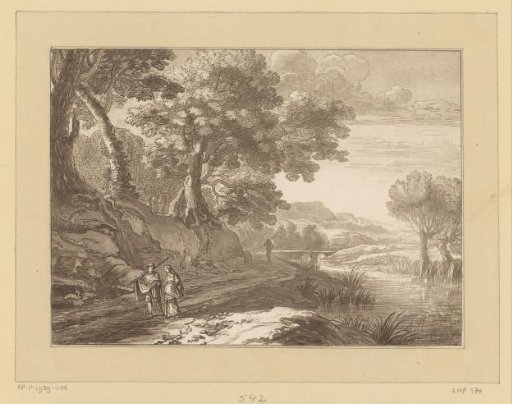 Italianate landscape with three walkers
