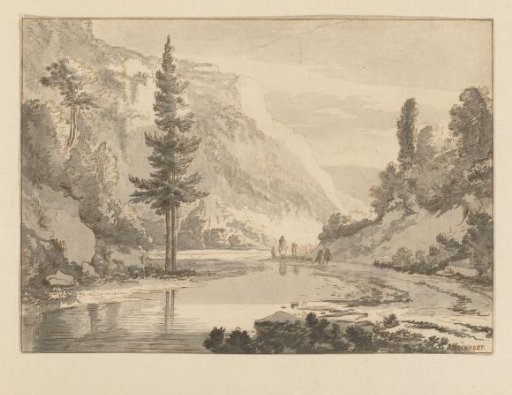 Mountain Landscape with a Shepherd on a Riverbank