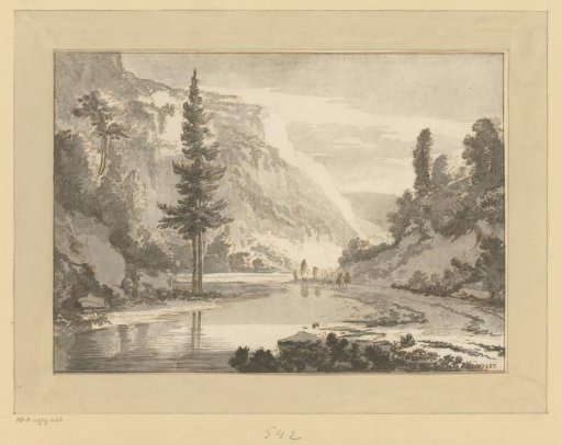 Mountain Landscape with Shepherds on a Riverbank