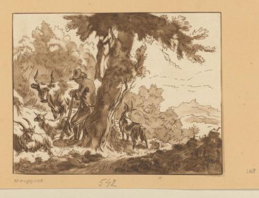 Shepherd and His Cattle by a Tree