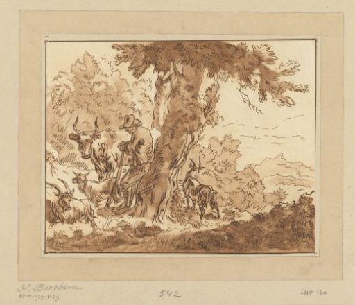 Shepherd and His Cattle by a Tree