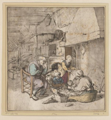 Peasant family by the fireplace