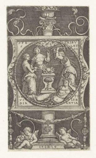 Square plate with an allegorical representation