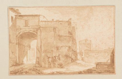 Gate with a Traveler and a Mule