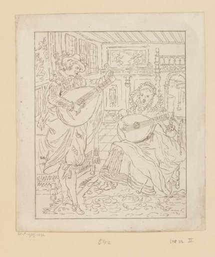 Gentleman and lady playing the lute