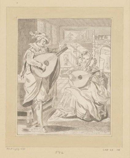 Gentleman and lady playing the lute