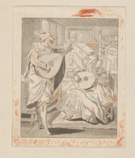 Gentleman and lady playing the lute