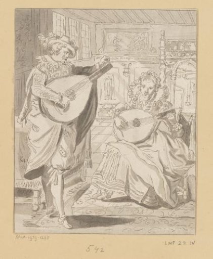 Gentleman and lady playing the lute