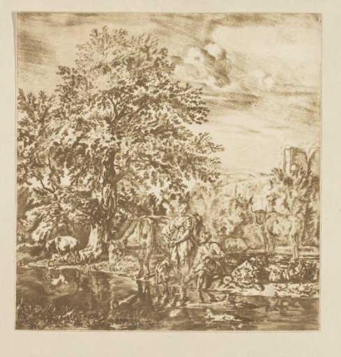Shepherd and Shepherdess with a Flock by a River